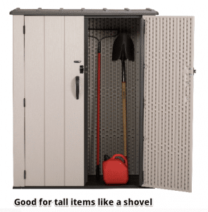 Lifetime Vertical Storage Shed with door open