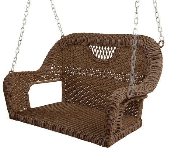 Hanging resin wicker porch swings and accessories