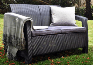 Keter Corfu outdoor resin wicker loveseat charcoal