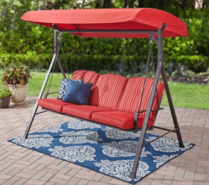 Mainstays Forest Hills red 3 person outdoor swing with canopy