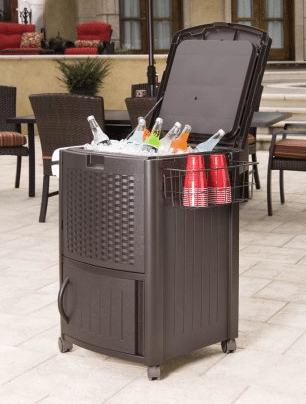 Suncast resin wicker cooler cabinet for patio