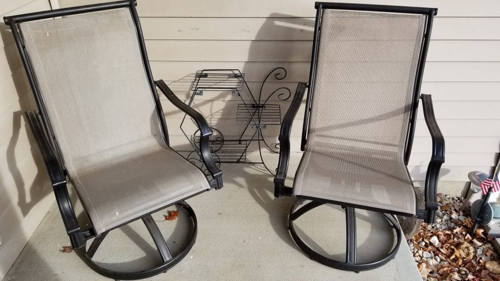 2 sling swivel rockers with plant table