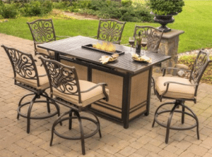 Hanover Traditions bar height fire pit with six chairs