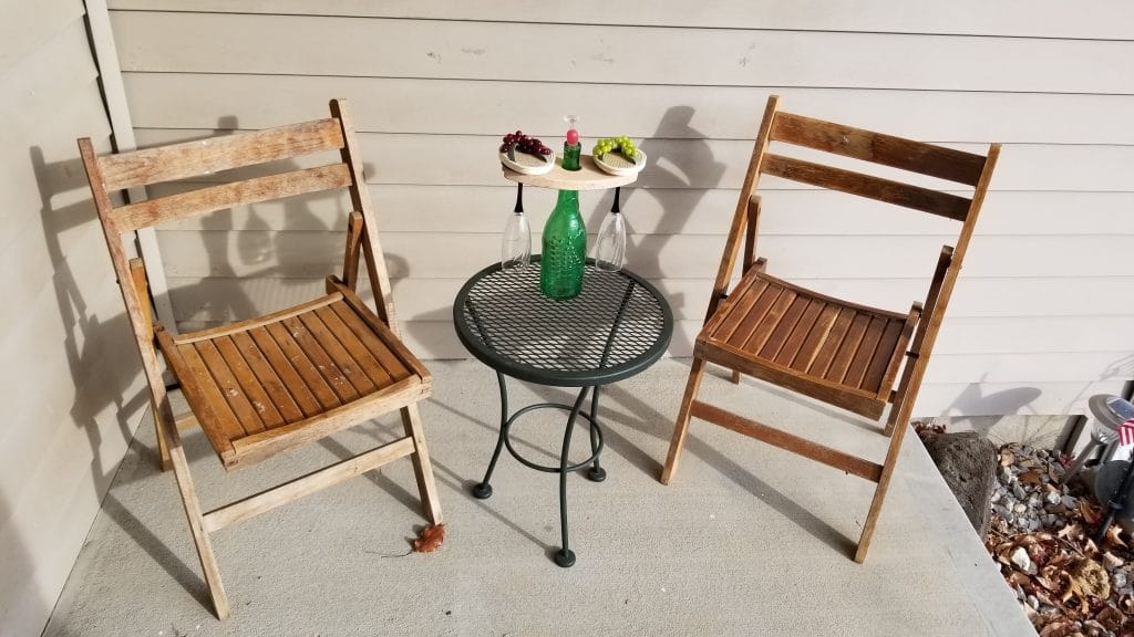 Teak Patio Outdoor Furniture-Teak folding chairs with table top wine bottle holder