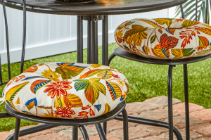 Round flowered patio cushions