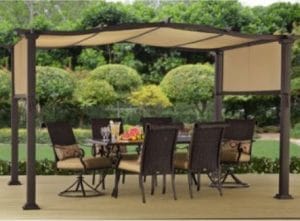 Better Homes and Gardens Emerald Coast pergola with fabric shade covers