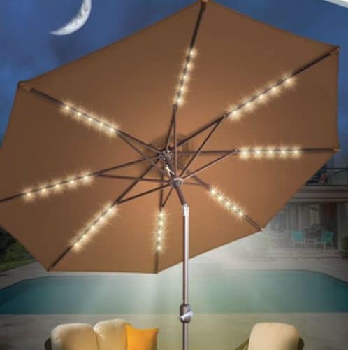 Sunrise 9 foot umbrella with solar lights