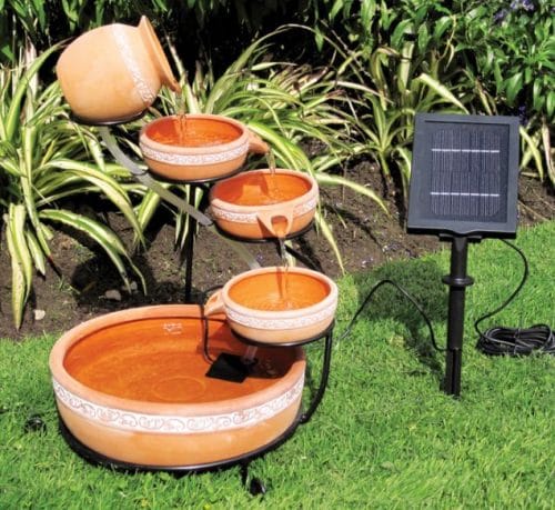 Solar water features for gardens and outdoor spaces