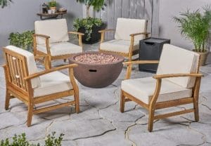 Ingles Acacia wood chat set with a gas fire pit