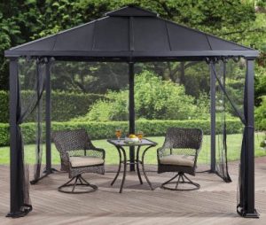 Outdoor Screened Gazebo-Better Homes & Gardens Sullivan Ridge 10' x 10' Hard Top Gazebo with Netting