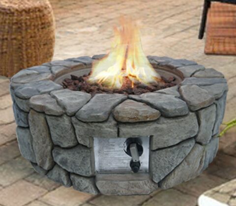 Peaktop Faux Stone Round Gas Backyard Rock Fire Pit Review|