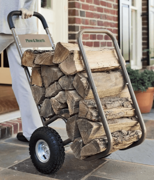 Firewood Rack with Cover--Pneumatic-wheeled-log-caddy-1