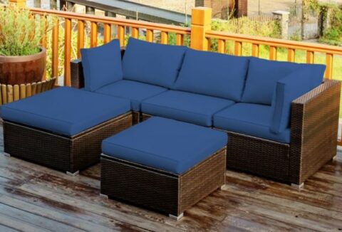 Goplus 5-Piece wicker patio sofa set with sofa & 2 ottomans|