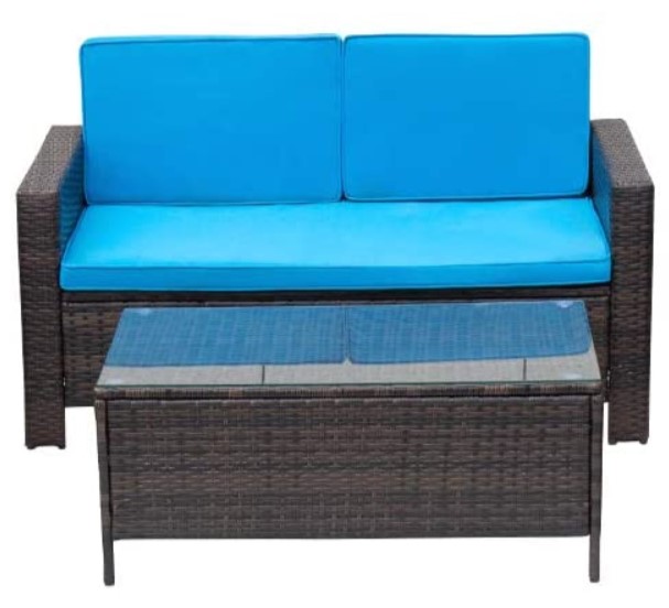 All Weather Wicker Patio Furniture-Vineego love seat and coffee table