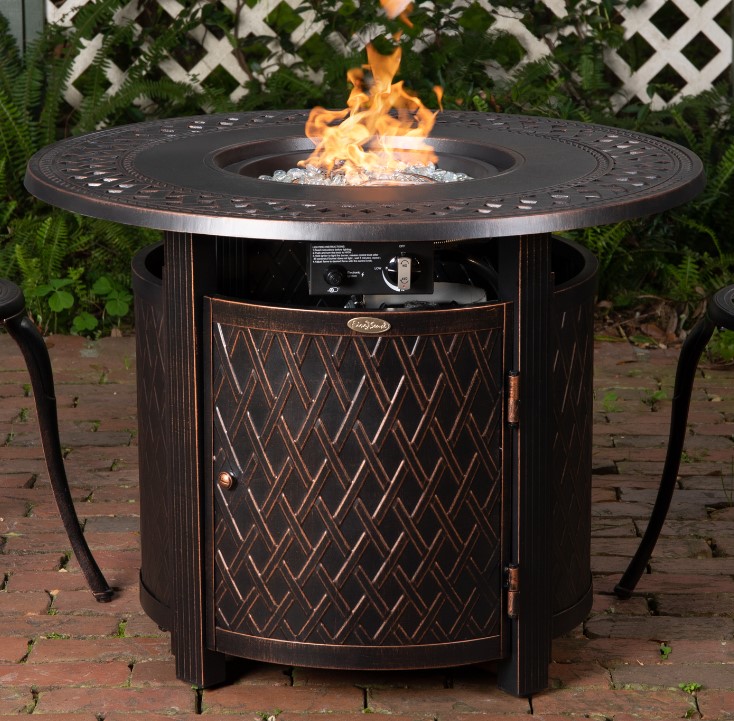 Fire Sense Wagner fire pit with flames going