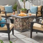 Leiyani chat set with fire pit in brown-Discover
