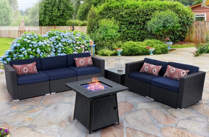 MF Studios Sectional Patio Sets with Gas Fire Pit Table