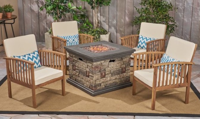 Tucson Acacia wood chairs with fire pit