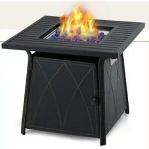 MF Studio 28 inch Gas Fire Pit Table with blue glass fire rocks