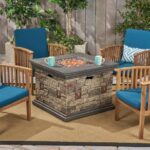 Tucson chat set with fire pit and dark teal cushions