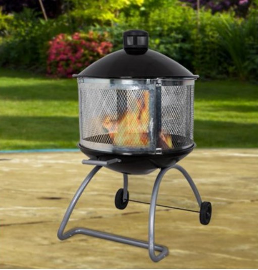 Wood Burning Fire Pits-Living Accents Wheeled 28 Wood-Burning Fire Pit