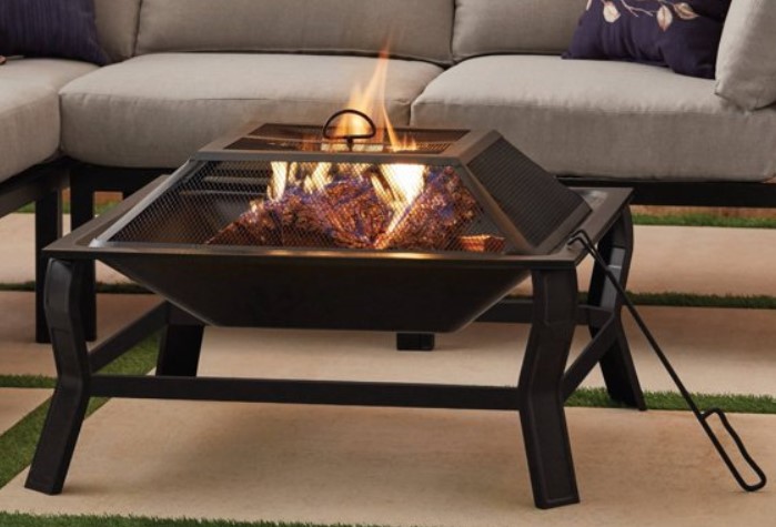 Wood Burning Fire Pits-Mainstays Greyson 30” Square Wood Burning Fire Pit