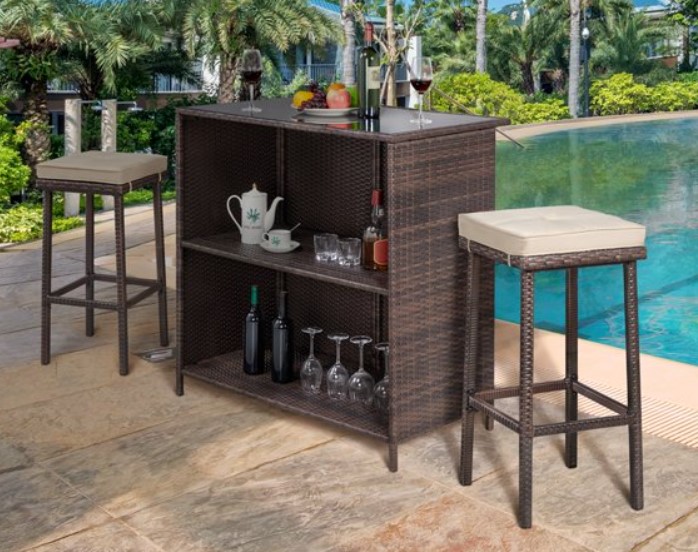 Yaheetech pub height resi wicker bar set