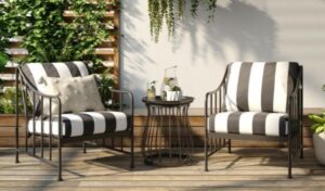 Better Homes & Gardens Aubrey Chat Set with striped cushions
