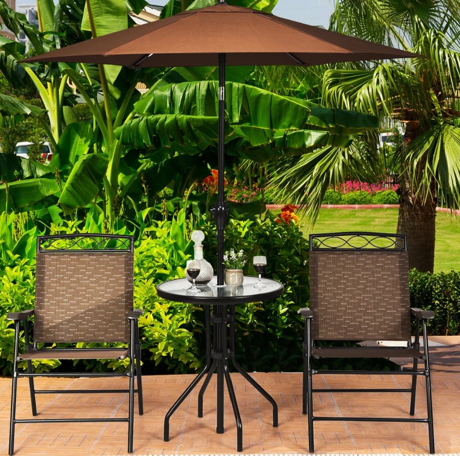 Costway bistro set with a small market umbrella