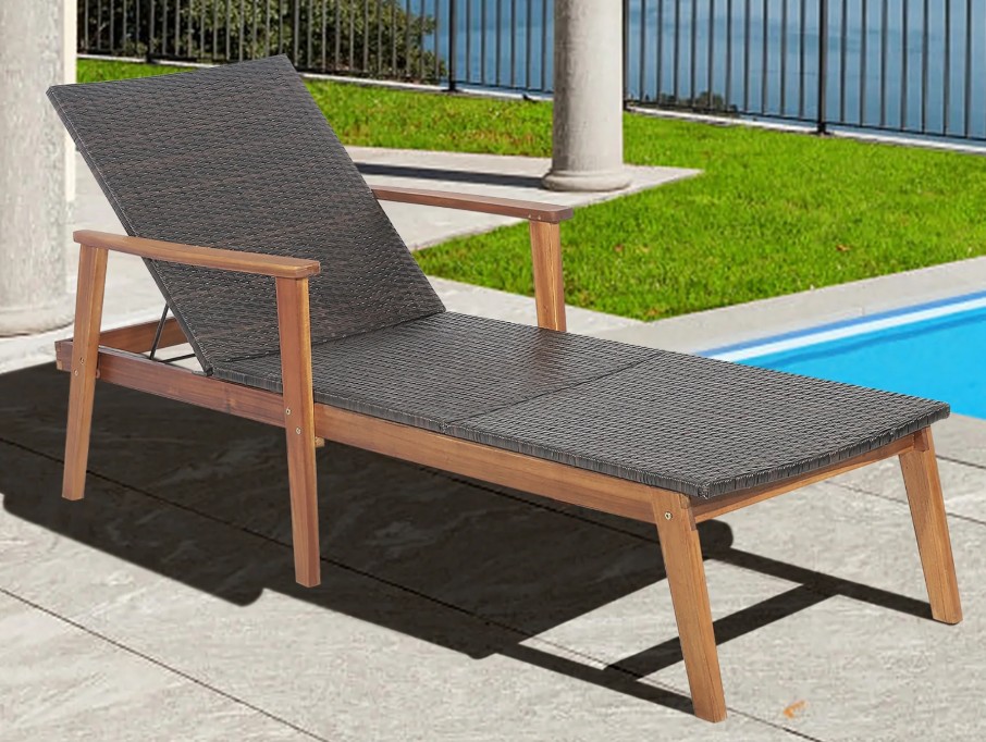 Costway teak wicker chaise lounge