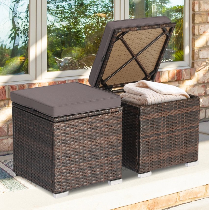Costway wicker ottomans with storage 2 pack