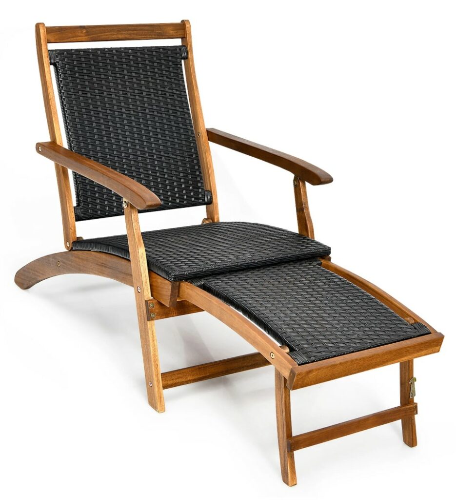 Costway wooden lounge chair with extended legrest