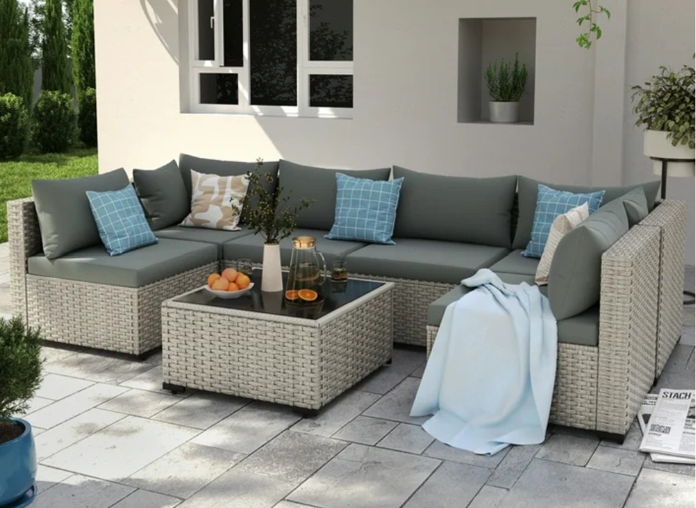 Ecopatio 7 piece wicker sectional furniture set