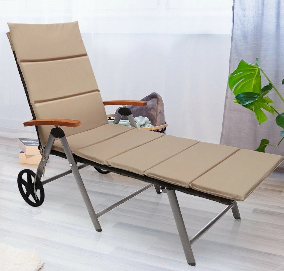 Gymax folding rattan lounge chair with cushion