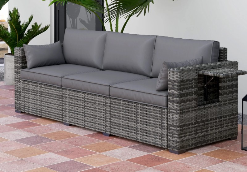 Outsunny 3-seat sofa with 2 fold down side tables