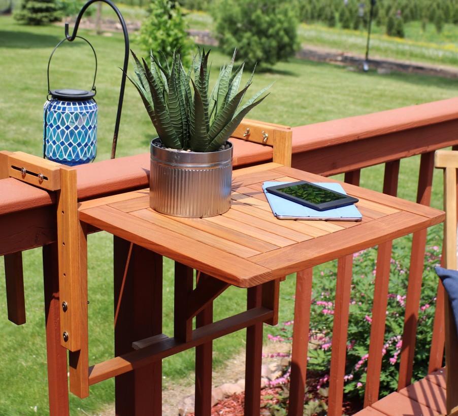 Sunnydaze Meranti folding balcony railing table