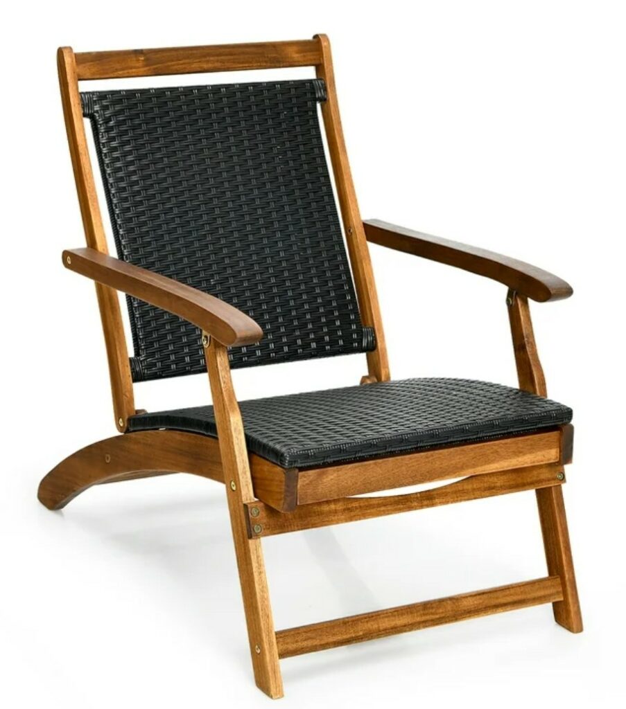 Costway wooden lounge chair with retracted leg rest