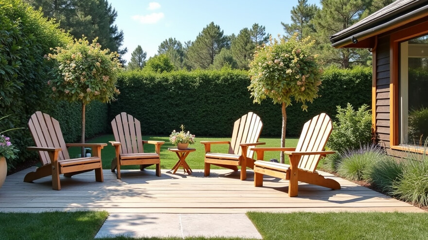 Adirondack chairs on backyard patio