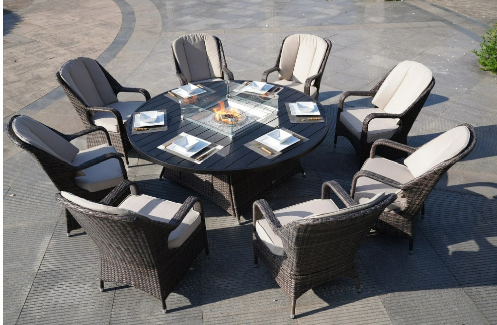Direct Wicker Ellington round fire pit table dining set