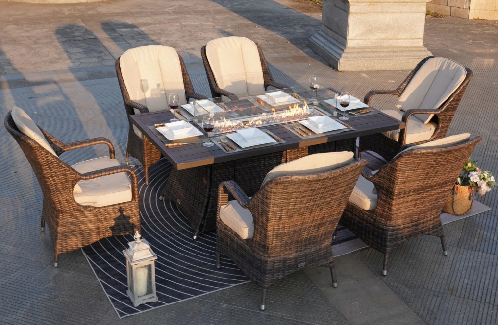 Direct Wicker rectangular fire pit dining set