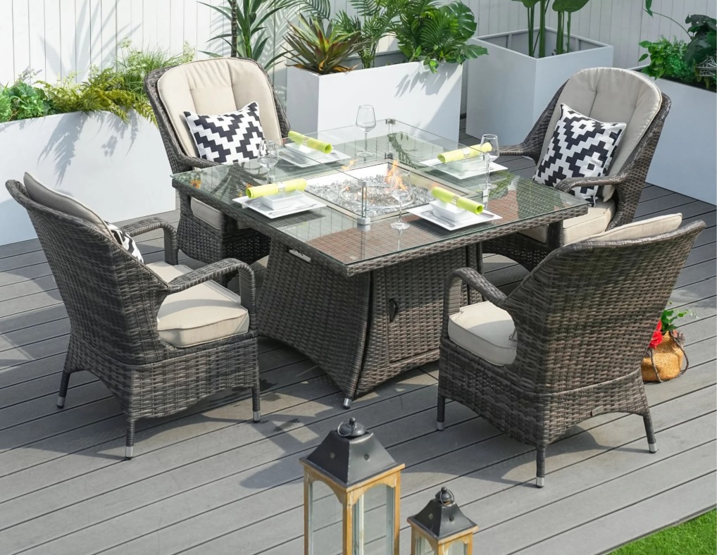 Direct Wicker square fire pit dining set