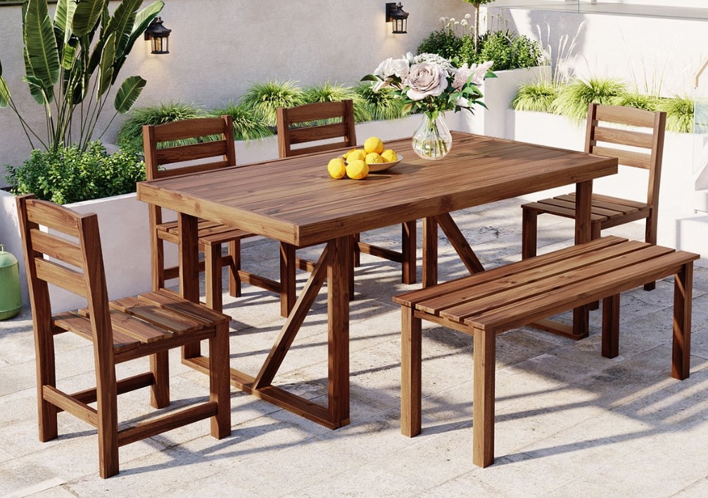 HIghSound Acacia wood patio dining set with bench