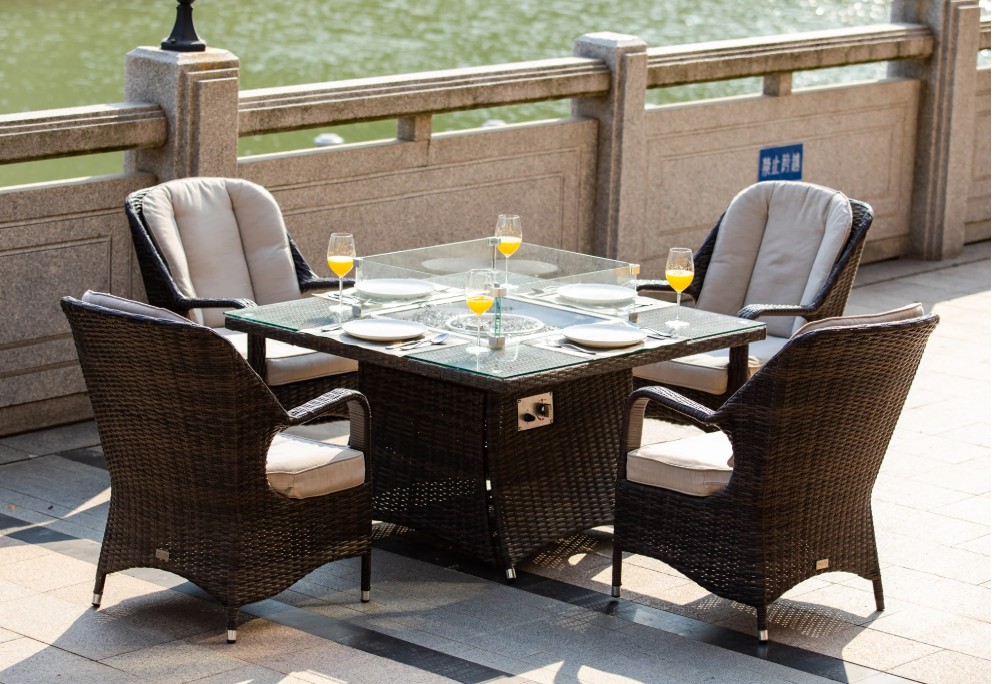 Moda-furnishings squaare fire pit dining set