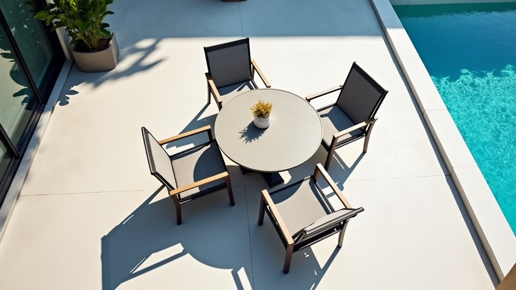 Patio dining setup with umbrella