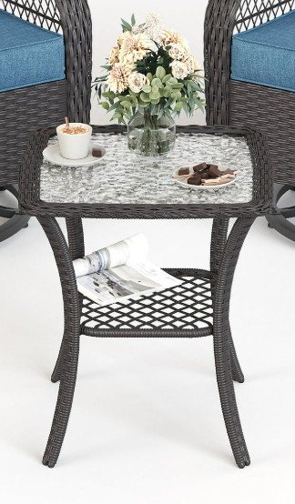 Elposun bistro set table with glass top and storage shelf