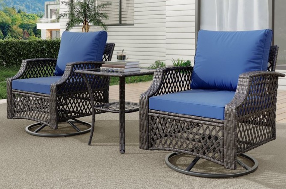 Vicluke wicker bistro set with swivel chairs