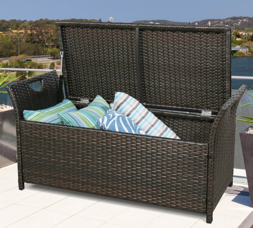 Ulax 27.6 gal wicker storage bench with cushion